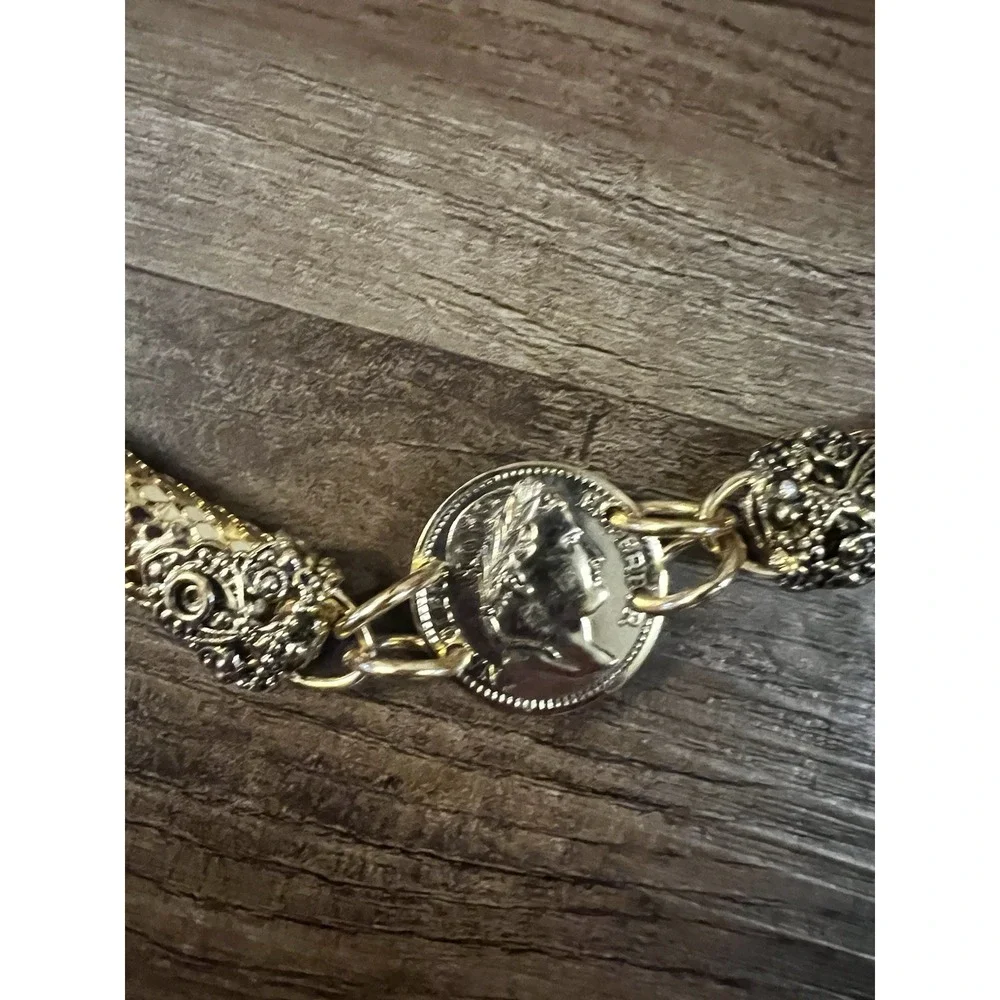 Whiting & Davis Dragonscale Snake Mesh Long Necklace Belt Vintage French Coins